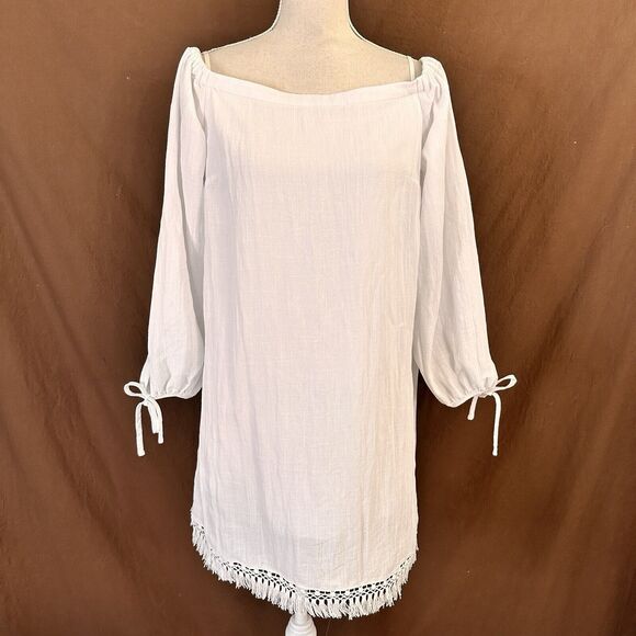 Lilly Pulitzer White Adira Dress Tassel Hem Balloon Sleeve Dress Medium - Picture 2 of 10